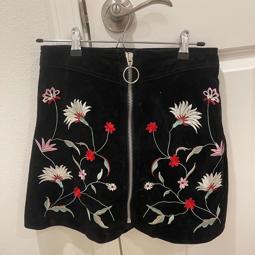 Suede floral skirt